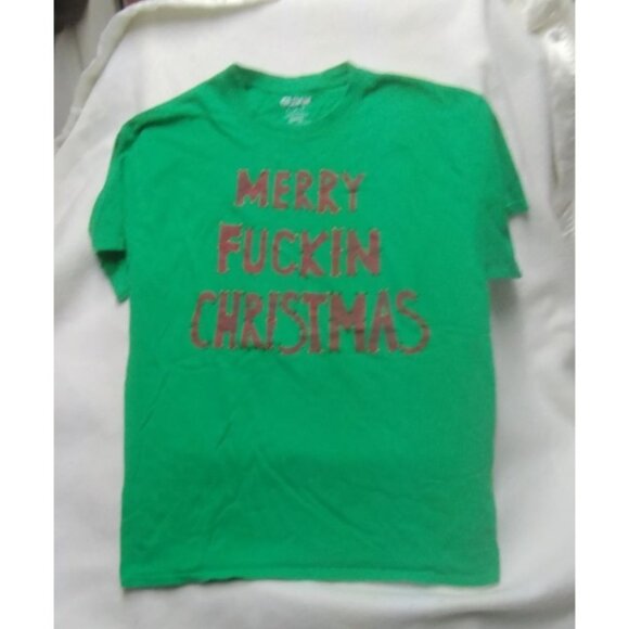 Merry Fuckin Christmas Gildan T-Shirt Size L Green - Picture 1 of 7